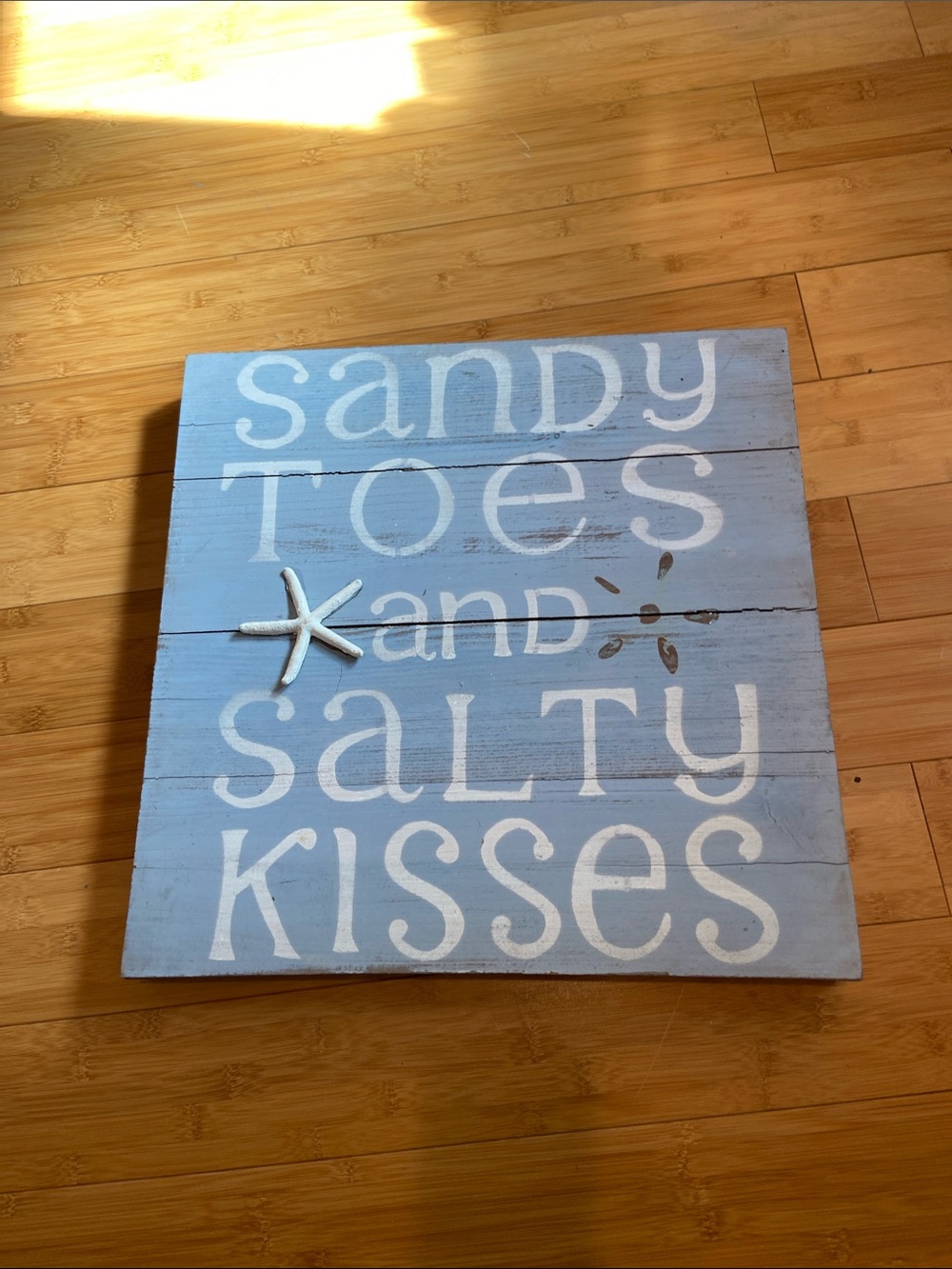Beachy Blue 'Sandy Toes and Salty Kisses' Wood Sign
